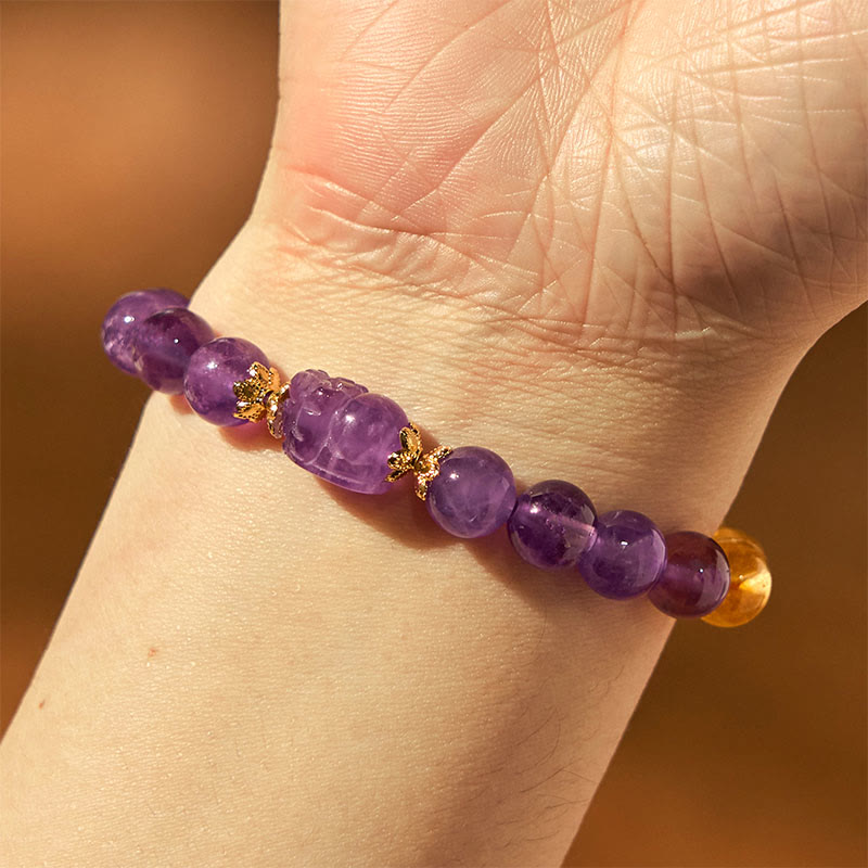 Bracelet de prospérité Pixiu en Buddha Stones, citrine et améthyste