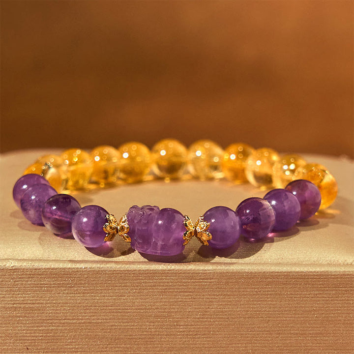 Bracelet de prospérité Pixiu en Buddha Stones, citrine et améthyste