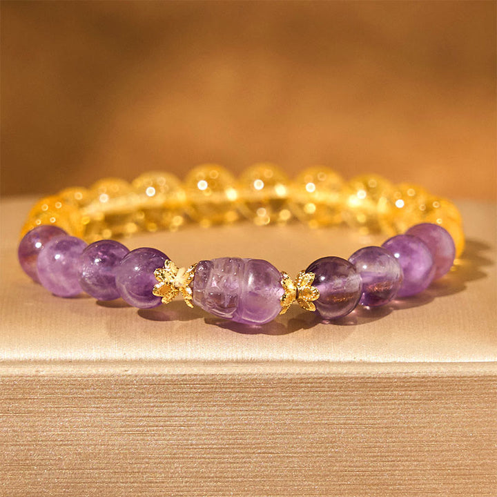 Bracelet de prospérité Pixiu en Buddha Stones, citrine et améthyste