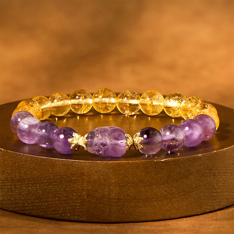 Bracelet de prospérité Pixiu en Buddha Stones, citrine et améthyste