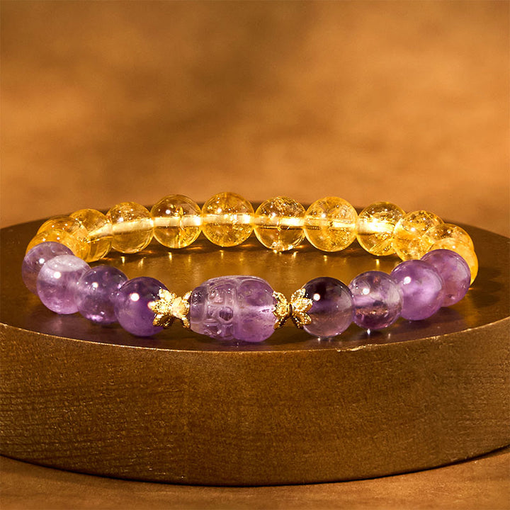 Bracelet de prospérité Pixiu en Buddha Stones, citrine et améthyste