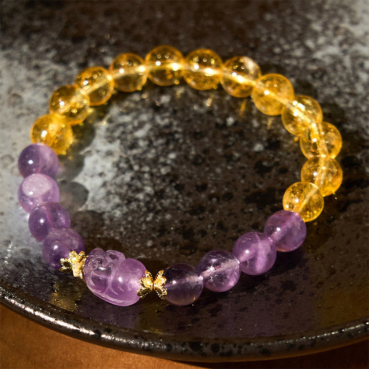 Bracelet de prospérité Pixiu en Buddha Stones, citrine et améthyste