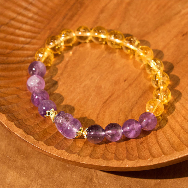 Bracelet de prospérité Pixiu en Buddha Stones, citrine et améthyste