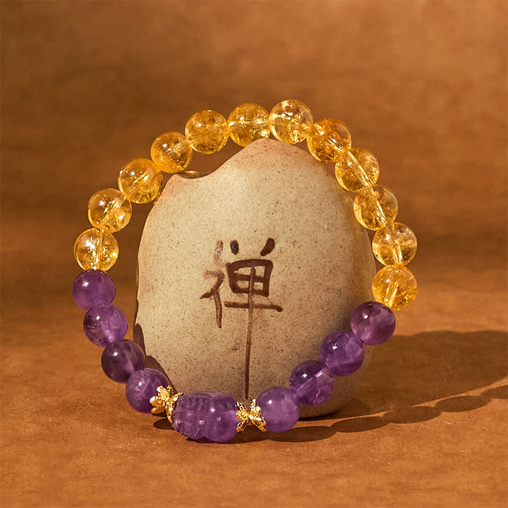 Bracelet de prospérité Pixiu en Buddha Stones, citrine et améthyste