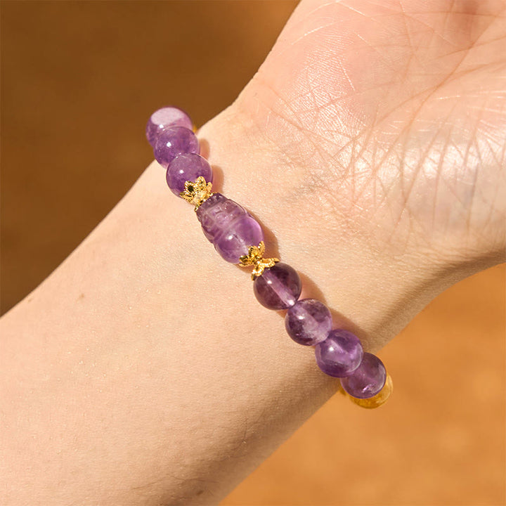 Bracelet de prospérité Pixiu en Buddha Stones, citrine et améthyste