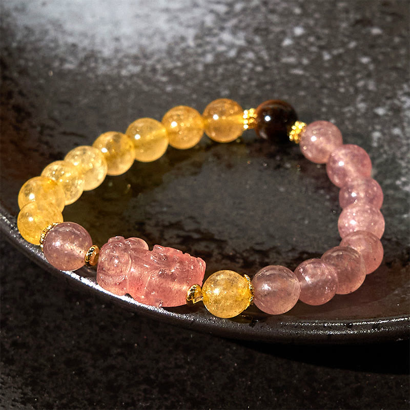 Bracelet de guérison en perles de quartz rutile Pixiu en quartz fraise Buddha Stones
