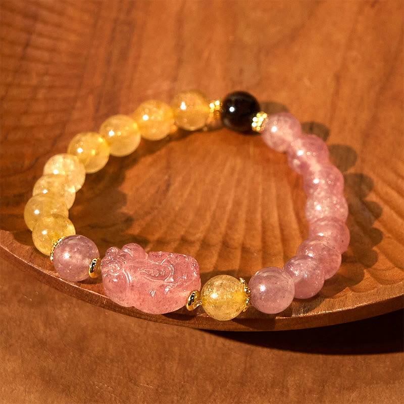 Bracelet de guérison en perles de quartz rutile Pixiu en quartz fraise Buddha Stones