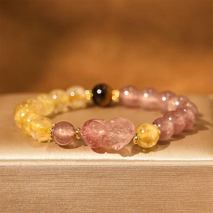 Bracelet de guérison en perles de quartz rutile Pixiu en quartz fraise Buddha Stones