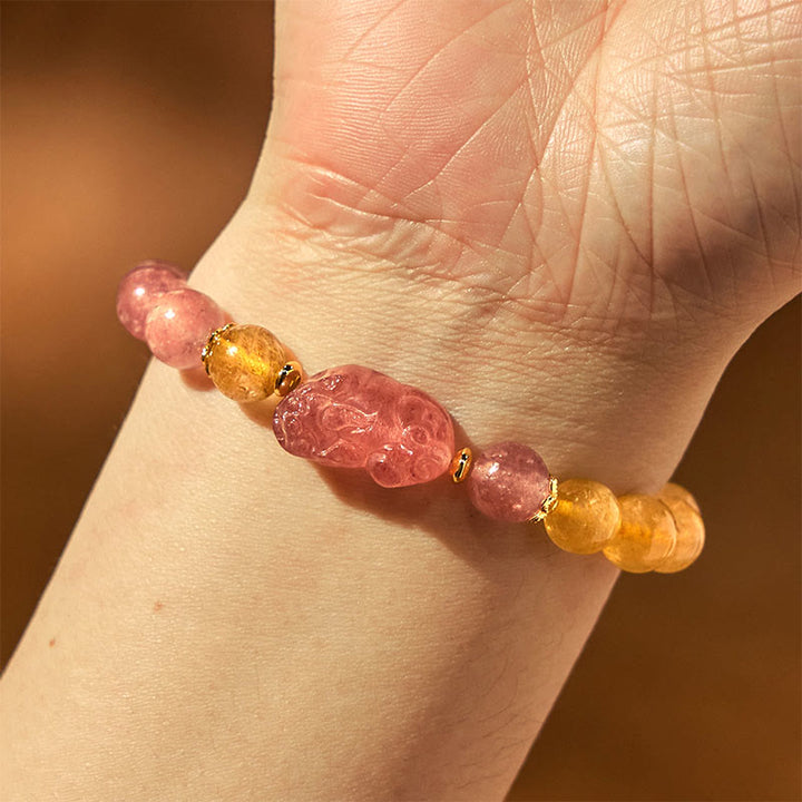 Bracelet de guérison en perles de quartz rutile Pixiu en quartz fraise Buddha Stones