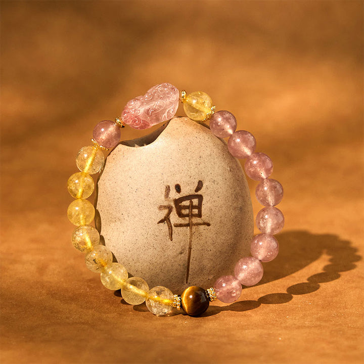 Bracelet de guérison en perles de quartz rutile Pixiu en quartz fraise Buddha Stones