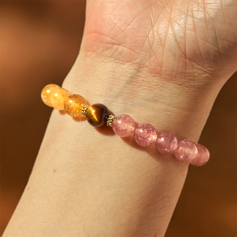 Bracelet de guérison en perles de quartz rutile Pixiu en quartz fraise Buddha Stones
