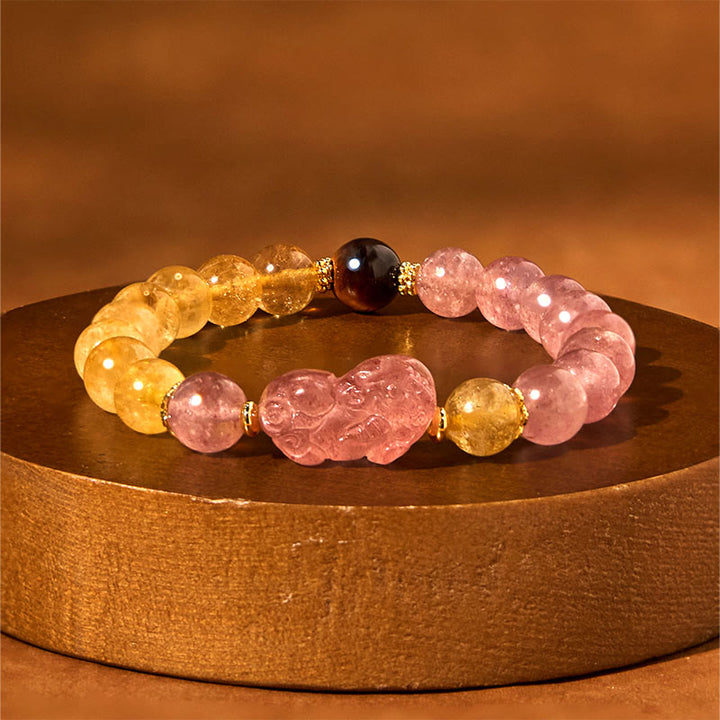 Bracelet de guérison en perles de quartz rutile Pixiu en quartz fraise Buddha Stones