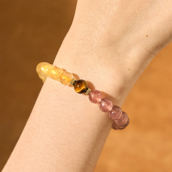 Bracelet de guérison en perles de quartz rutile Pixiu en quartz fraise Buddha Stones