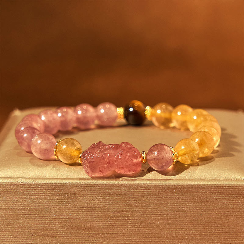 Bracelet de guérison en perles de quartz rutile Pixiu en quartz fraise Buddha Stones