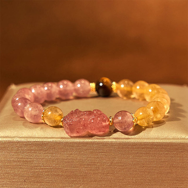 Bracelet de guérison en perles de quartz rutile Pixiu en quartz fraise Buddha Stones