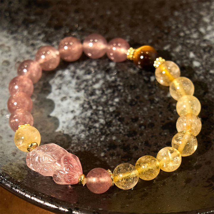 Bracelet de guérison en perles de quartz rutile Pixiu en quartz fraise Buddha Stones