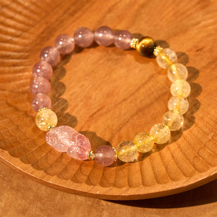Bracelet de guérison en perles de quartz rutile Pixiu en quartz fraise Buddha Stones
