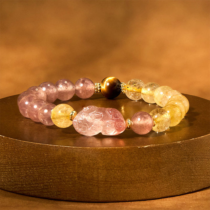 Bracelet de guérison en perles de quartz rutile Pixiu en quartz fraise Buddha Stones