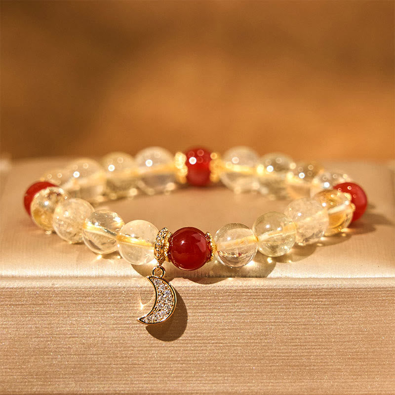 Bracelet de prospérité lunaire en agate rouge et citrine avec Buddha Stones