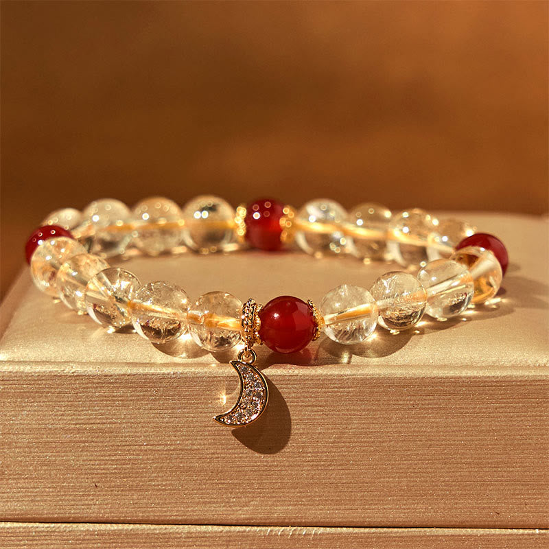 Bracelet de prospérité lunaire en agate rouge et citrine avec Buddha Stones