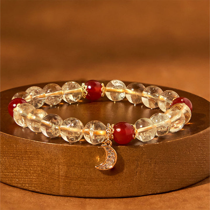 Bracelet de prospérité lunaire en agate rouge et citrine avec Buddha Stones