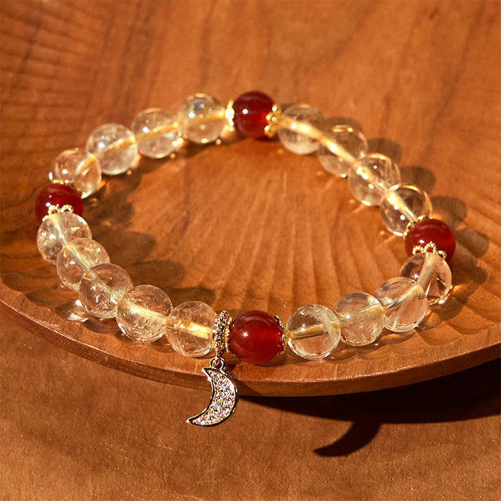 Bracelet de prospérité lunaire en agate rouge et citrine avec Buddha Stones