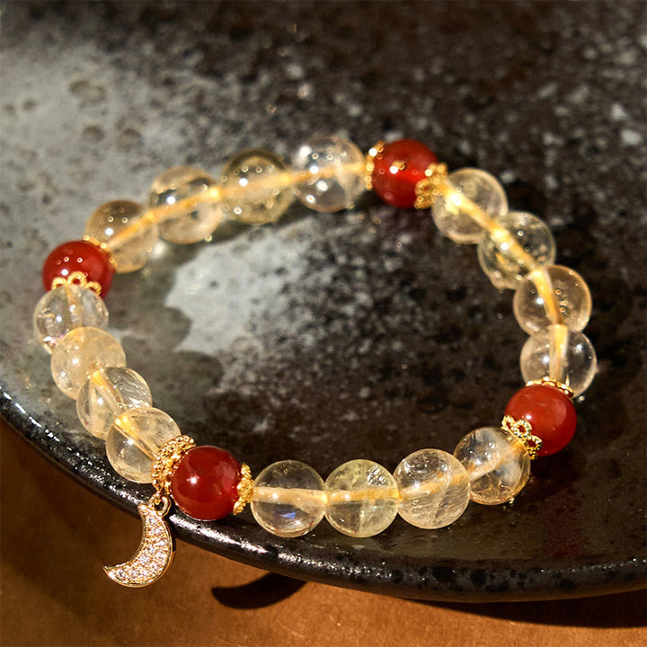 Bracelet de prospérité lunaire en agate rouge et citrine avec Buddha Stones