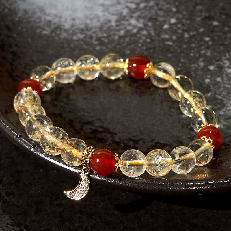 Bracelet de prospérité lunaire en agate rouge et citrine avec Buddha Stones