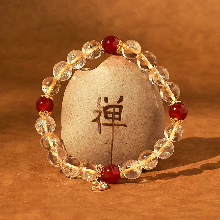 Bracelet de prospérité lunaire en agate rouge et citrine avec Buddha Stones