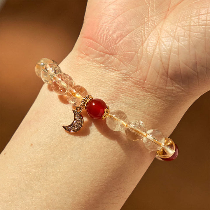 Bracelet de prospérité lunaire en agate rouge et citrine avec Buddha Stones