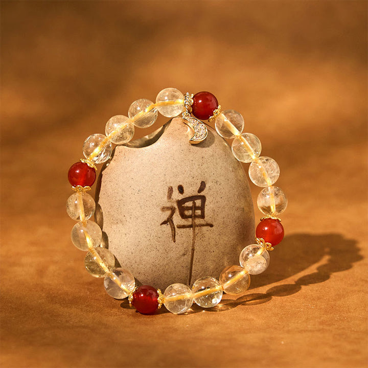 Bracelet de prospérité lunaire en agate rouge et citrine avec Buddha Stones