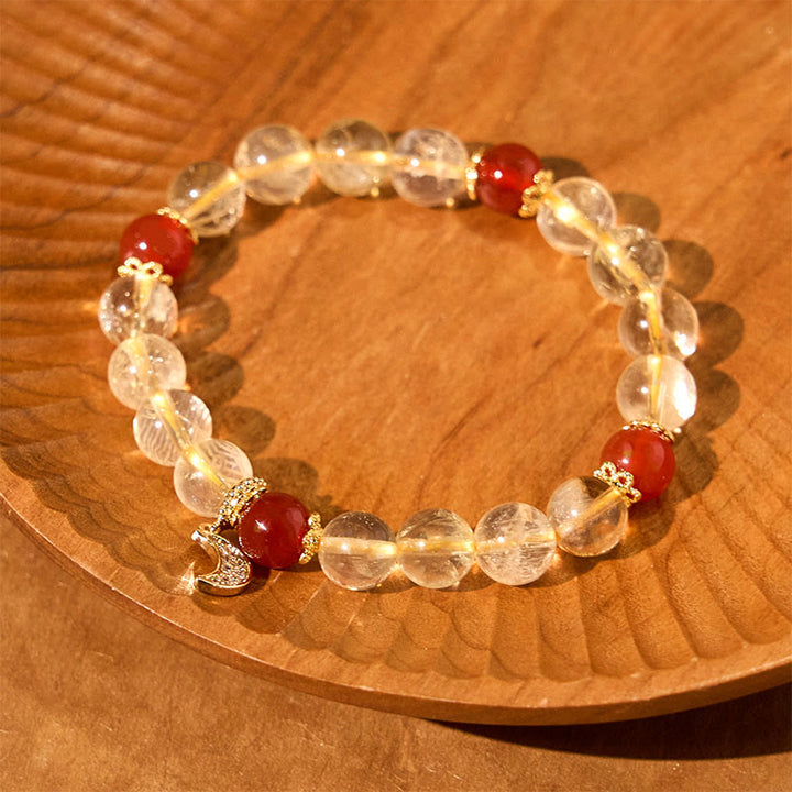 Bracelet de prospérité lunaire en agate rouge et citrine avec Buddha Stones