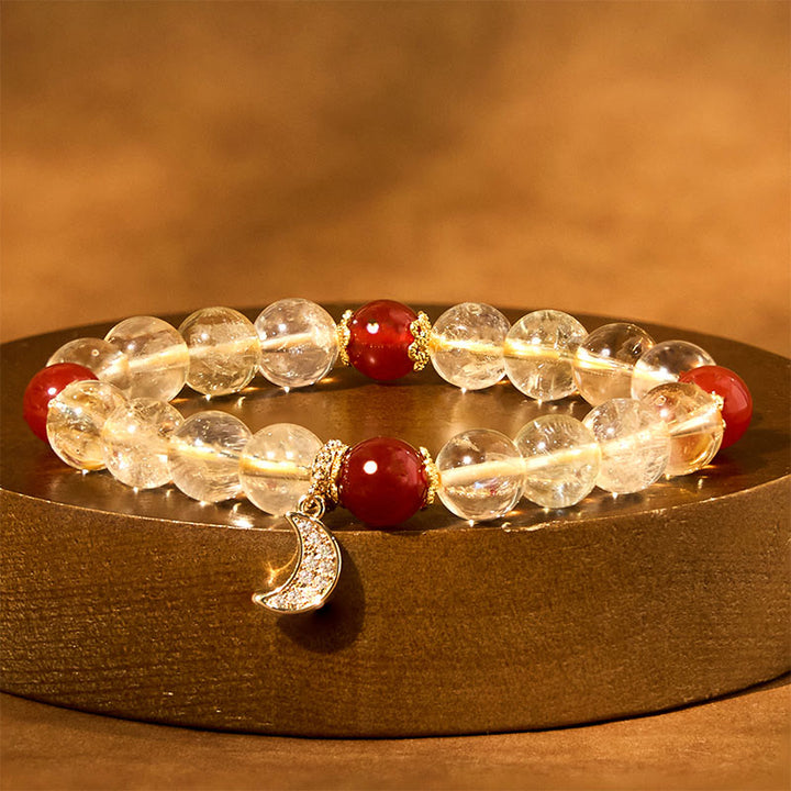 Bracelet de prospérité lunaire en agate rouge et citrine avec Buddha Stones