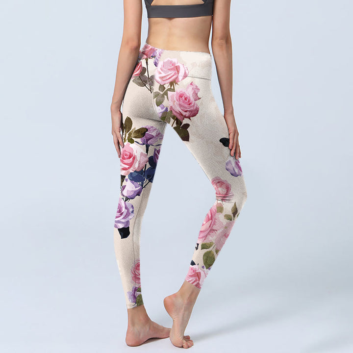 Pantalon de yoga pour femme avec legging de sport à imprimé fleurs de roses beiges Buddha Stones - image 5