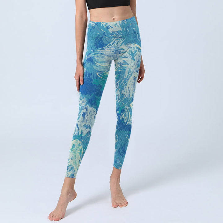 Leggings de sport imprimés Buddha Stones Blue Abstract Oil Paint Water Pattern Pantalon de yoga pour femme - image 6