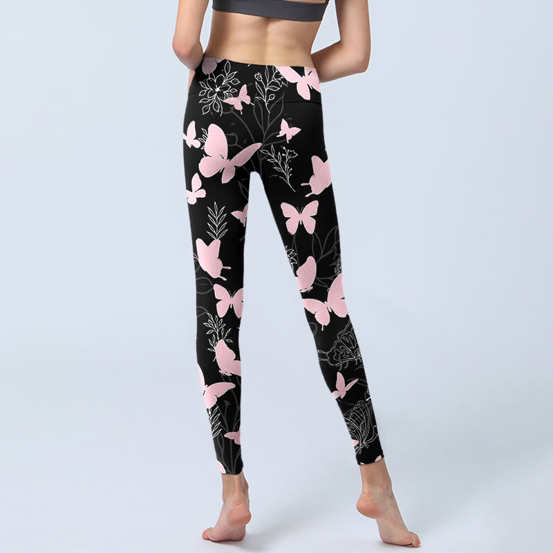 Leggings de sport à imprimé Buddha Stones Black Butterfly Plant Lines Pantalon de yoga pour femme - image 6