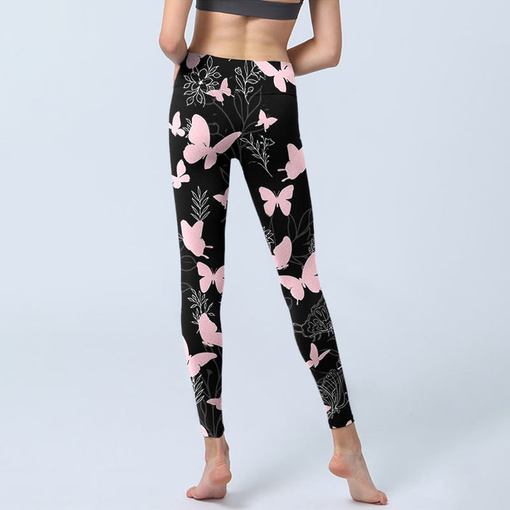 Leggings de sport à imprimé Buddha Stones Black Butterfly Plant Lines Pantalon de yoga pour femme - image 6