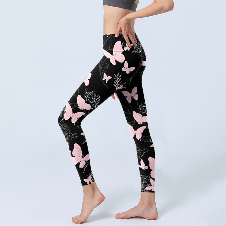 Leggings de sport à imprimé Buddha Stones Black Butterfly Plant Lines Pantalon de yoga pour femme - image 2