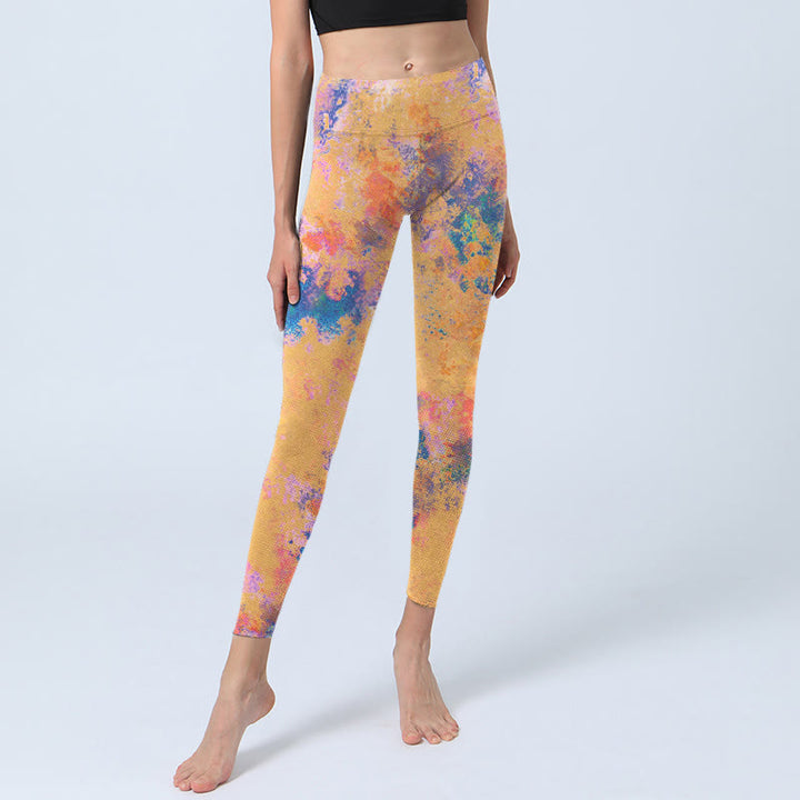 Leggings de sport à imprimé aquarelle abstrait jaune vif avec Buddha Stones Pantalon de yoga pour femme - image 6