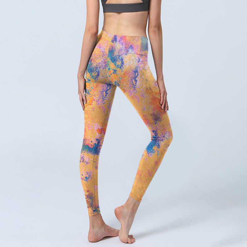 Leggings de sport à imprimé aquarelle abstrait jaune vif avec Buddha Stones Pantalon de yoga pour femme - image 5