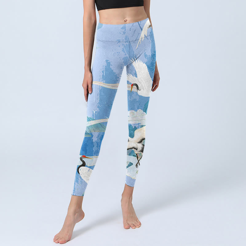 Leggings de sport imprimés Buddha Stones Mountain Auspicious Cloud Red-crowned Crane Pantalon de yoga pour femme - image 6