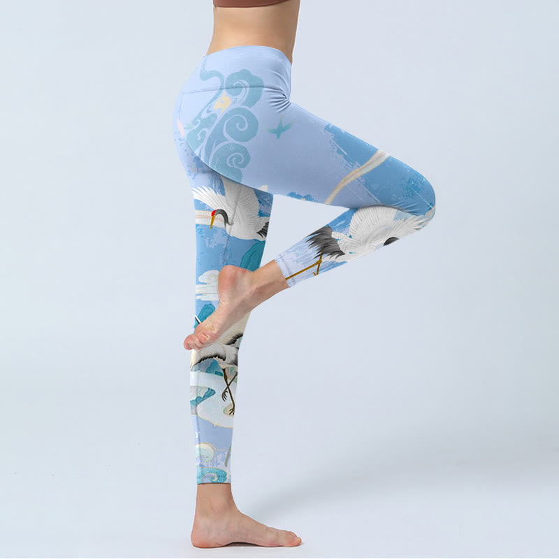 Leggings de sport imprimés Buddha Stones Mountain Auspicious Cloud Red-crowned Crane Pantalon de yoga pour femme - image 5