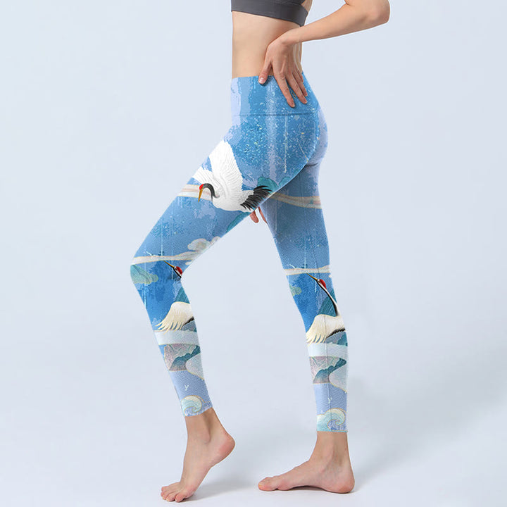 Leggings de sport imprimés Buddha Stones Mountain Auspicious Cloud Red-crowned Crane Pantalon de yoga pour femme - image 3
