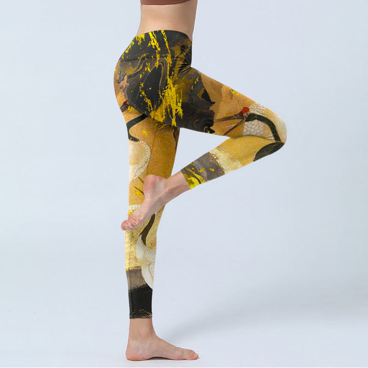 Leggings de sport à imprimé Buddha Stones Rock Pine Tree Red-crowned Crane Pantalon de yoga pour femme - image 4