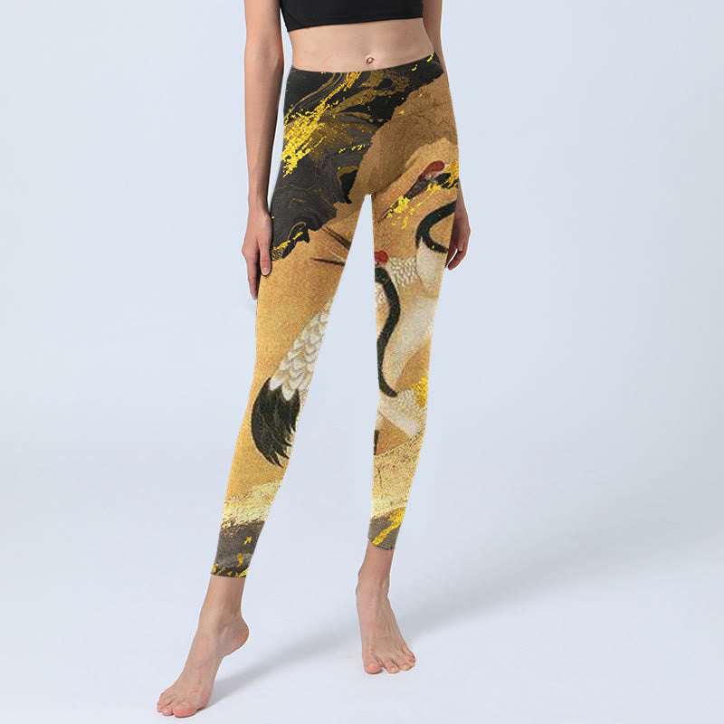 Leggings de sport à imprimé Buddha Stones Rock Pine Tree Red-crowned Crane Pantalon de yoga pour femme - image 5