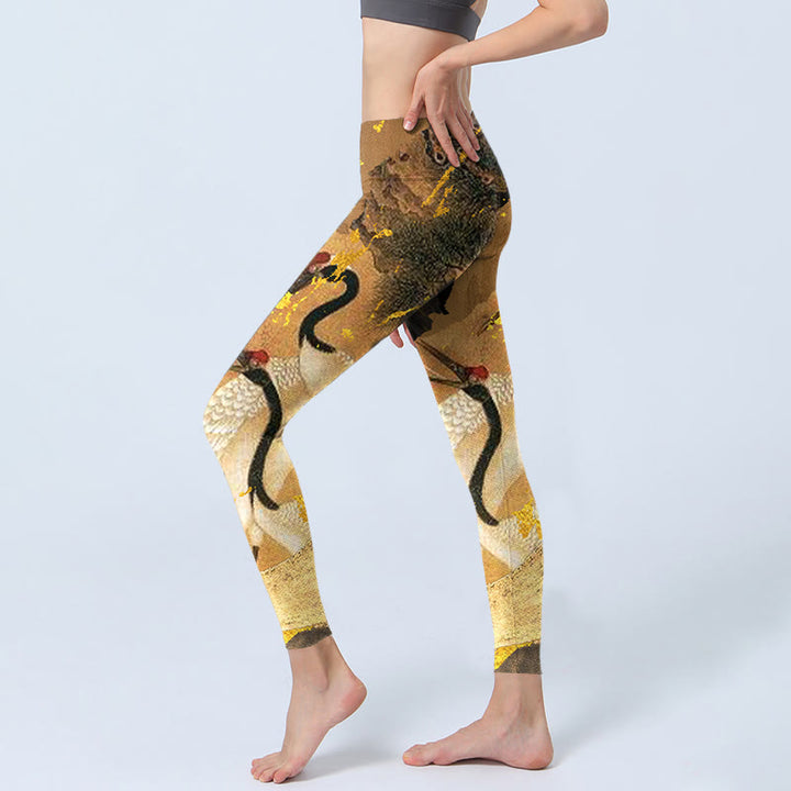 Leggings de sport à imprimé Buddha Stones Rock Pine Tree Red-crowned Crane Pantalon de yoga pour femme - image 3