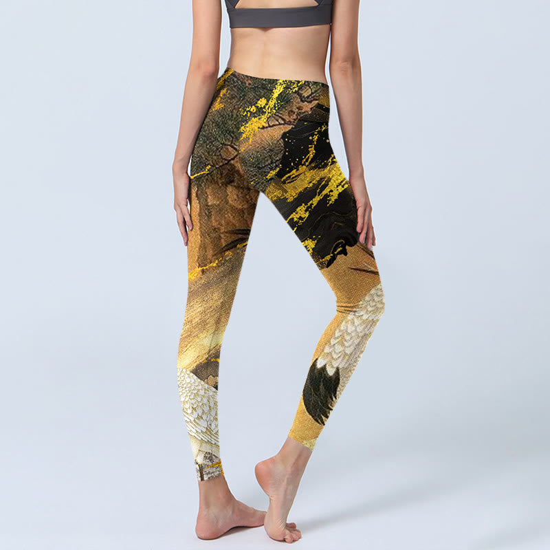 Leggings de sport à imprimé Buddha Stones Rock Pine Tree Red-crowned Crane Pantalon de yoga pour femme - image 4