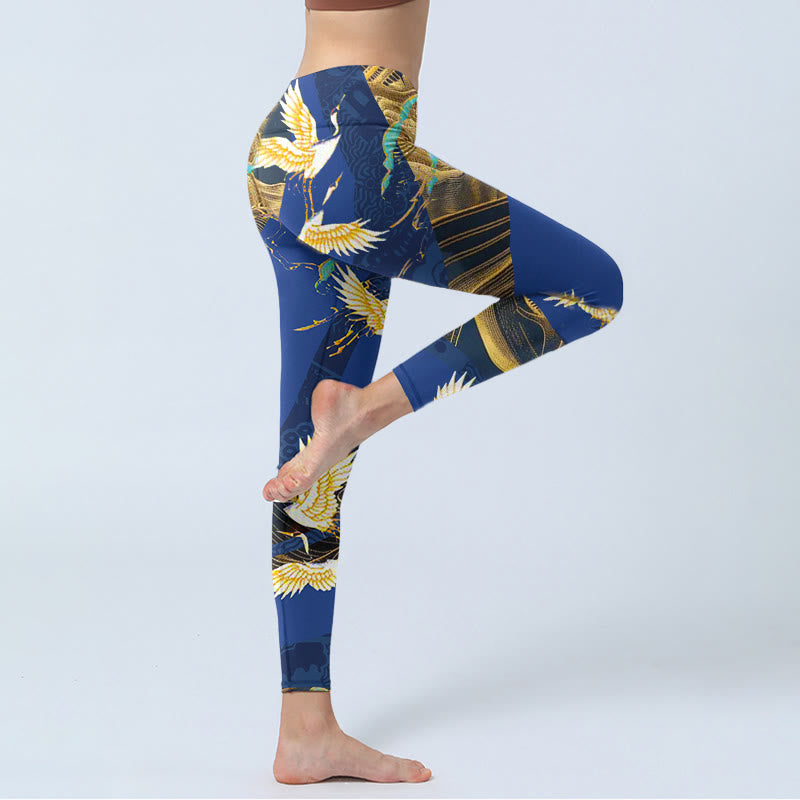 Leggings de sport à imprimé Buddha Stones Mountain Temple Red Crowned Crane Pantalon de yoga pour femme - image 4