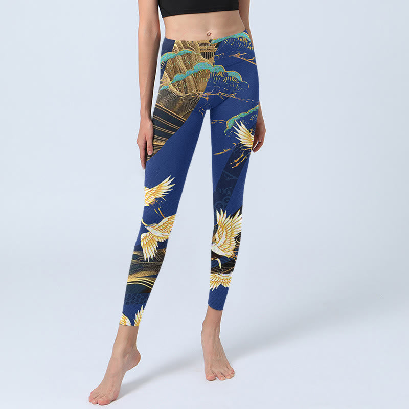 Leggings de sport à imprimé Buddha Stones Mountain Temple Red Crowned Crane Pantalon de yoga pour femme - image 5