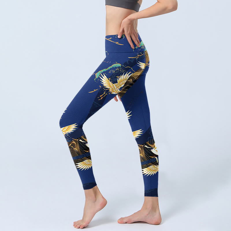 Leggings de sport à imprimé Buddha Stones Mountain Temple Red Crowned Crane Pantalon de yoga pour femme - image 3